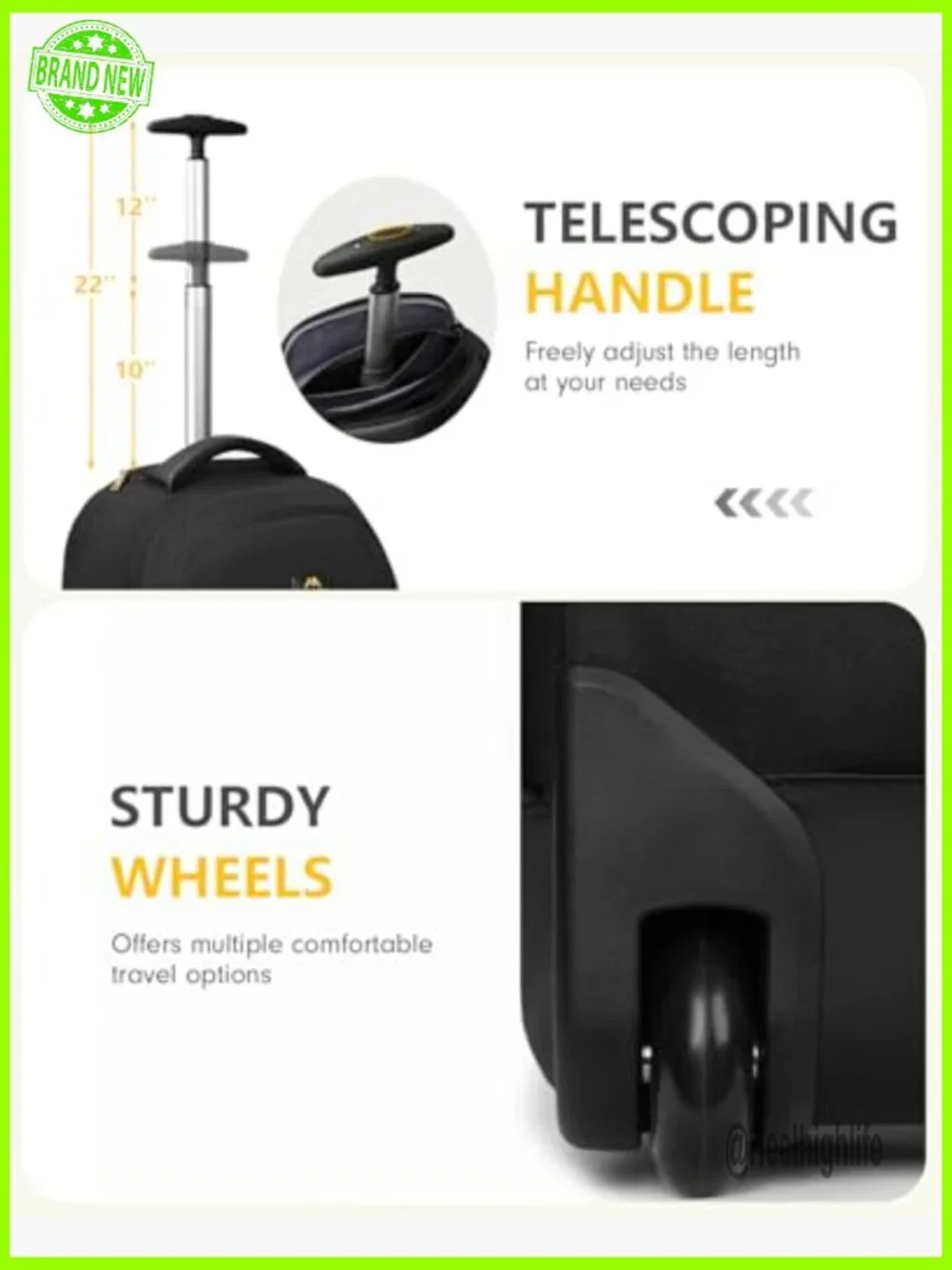 Waterproof Rolling Laptop Backpack with USB Port, 17.3 Inch Travel Daypack - Picture 7 of 7